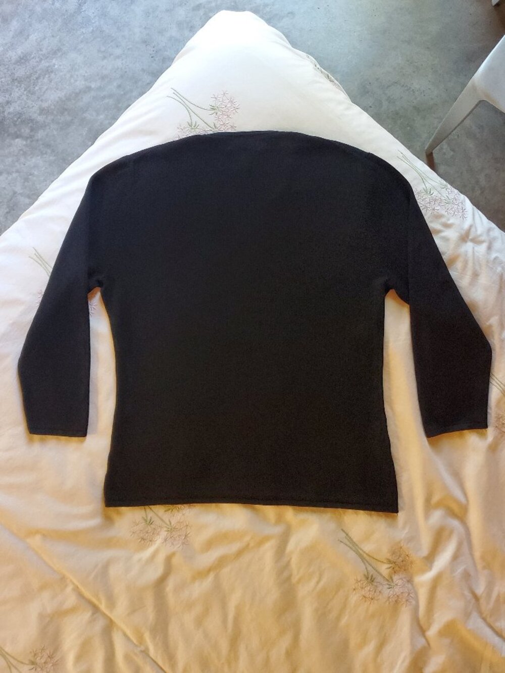 Vintage Spenser Jeremy Black Silk Blend V-Neck Knit Sweater Size L 3/4 Sleeve - Picture 4 of 9
